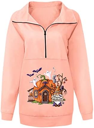 Beuu тиква печати пуловер Туника врвови кошули за Ноќта на вештерките за жени стојат јака половина поштенски нагоре со долги ракави
