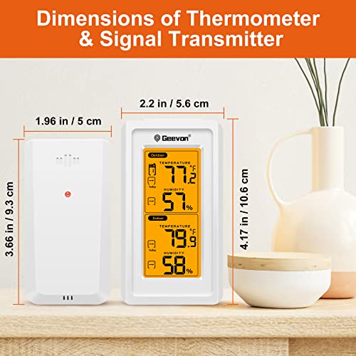 GEEVON Внатрешен термометар на отворено безжичен дигитален термометар Монитор за температура и влажност со задно осветлување на ЛЦД