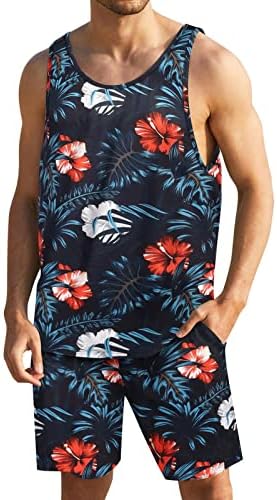Mens сите костуми мажи летни обични цветни тенкови врвни хавајски кратки костуми тропска облека за плажа за мастички елек