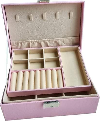 Кутија за накит Hha & PTJ за жени девојки, 2 слоја Патувајте кутија за организатор на накит, кутија за накит од кожен накит со складирање