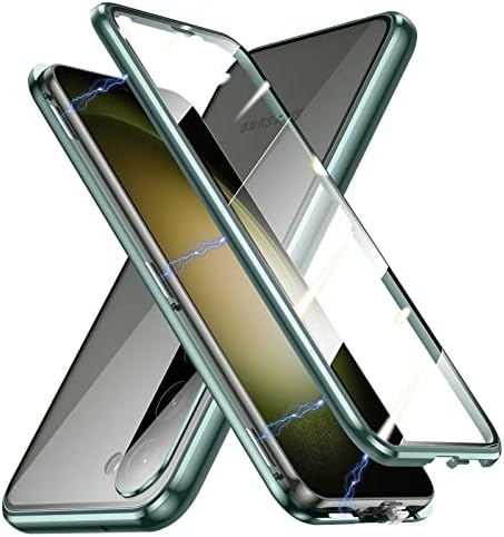 Случај јонвелси За Samsung Galaxy S23 Плус, 360 Степени Напред И Назад Јасно Калено Стакло Целосна Заштита На Телото Магнетна Адсорпција Метален Браник Рамка Флип Капак За Sam