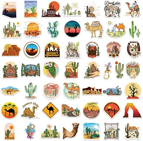 Налепници за пустински пејзажи налепници за кактус 50 парчиња цртани филмови винил играчки налепници за налепници, водоотпорни налепници