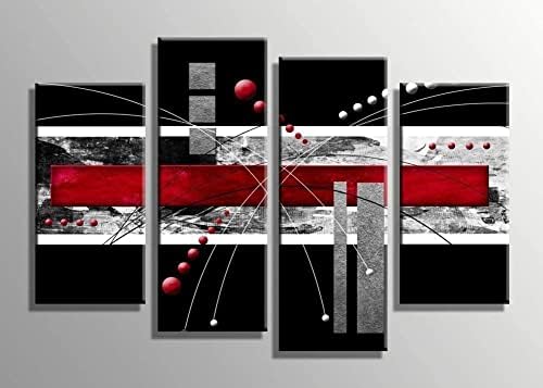 Ypy Големо црно црвено платно wallидна уметност - 4 панели модерно апстрактно пиктерот сет за украси за дома - современо сликарско уметничко