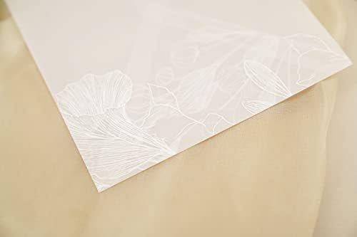 Проuctирна хартија Puremigo 50 пакет Vellum плик, бело елегантно печатење чисти пликови за покани од 5x7 инчи за свадбени невестински туш