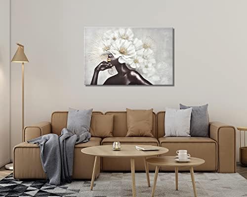 Artinme врамени афроамерикански црни уметности жени со Glod Flowers Wall Art рачно насликана на платно печатење wallид слика