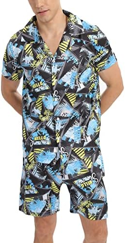 2 парчиња облека Облеки за мажи се протегаат тропски хавајски кошула и кратки комплети цветни тренинзи за вежбање спортски шорцеви