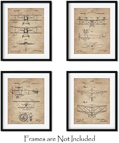 Декор за авијација - сет од четири биплани за патенти wallидни уметнички отпечатоци - идеи за подароци од авијатичар - пилот -тематски