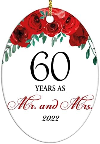 Обичен Божиќен украс 2022 3 инчи Среќна 60 -годишнина од свадбата годишнина украси за новогодишна елка, романтичен ден на вinesубените, подарок