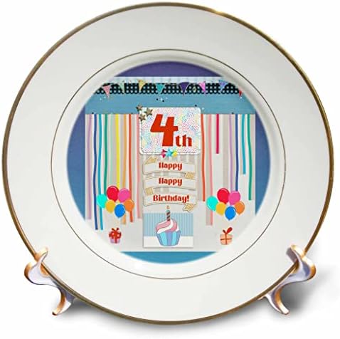 3drose Слика на 4 -та роденденска ознака, кекс, свеќа, балони, подароци, стрими - плочи