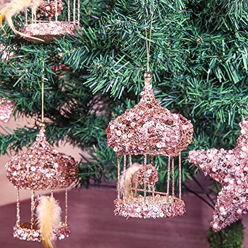 Zhanyigy 6 новогодишно дрво украси за птици што висат ， 3 парчиња сет розово украси за новогодишни украси во затворено Божиќ