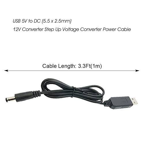 KSOPUERT USB 5V до DC 12V конвертор засилување кабел за напон на напон, 3,3ft, за звучници за фотоапарати/таблети и повеќе 5V уреди, компатибилен