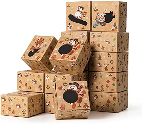 Сунолга 20 парчиња Кутии За Колачиња Со Прозорец, 4х4х2, 5 инчни Божиќни Кутии За Кекси, Квадратна Кутија За Торта Од Крафт Хартија, Шуплива