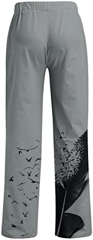 МЕМИЈА МИНСКИ памучни постелнини панталони модни птици печати средно издигнување на половината за половината, вклопуваат во голф
