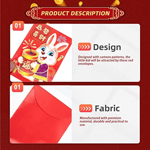 Сосопорт Кинески Црвени Пликови Црвени Пликови 60 парчиња 2023 Новогодишни Пликови Среќни Торби За Пари Церемонија Пакети Зајаче