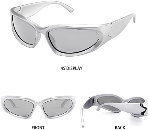 knliwkm Y2K Завиткајте Околу Очила За Сонце Спортски Футуристички Овални Очила За Жени Мажи 2022 Трендовски Модни Нијанси Сребро