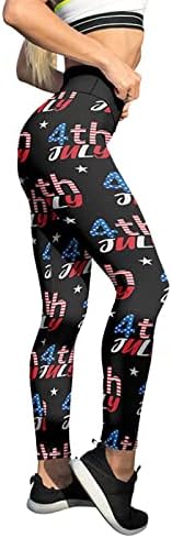 Американско знаме Патриотско нозе, женска контрола на стомакот, американско знаме, панталони за јога, се протегаат лесни атлетски еластични