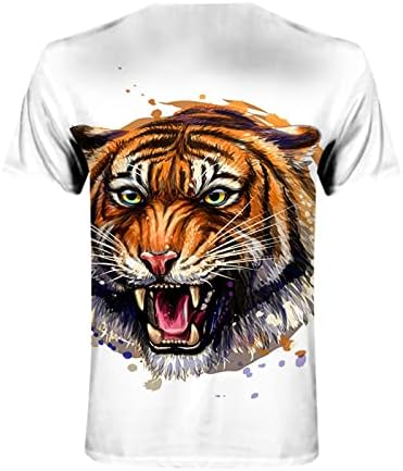Менски маички со маички 3Д животински принт модни кратки ракави за кругови на врвови плус големина обични големи и високи маици