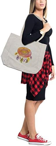 Амбесон Источна торба за купување, акварел Апстракт Мандала Дизајн Боемски печатење со Dreamcatcher, еколошка торба за еднократно за намирници и повеќе, 15,5 x 14,5, крем
