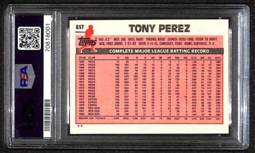 #85 Тони Перез - 1983 година Топс тргуваше со бејзбол картички оценети PSA 10 - Бејзбол плочи за дебитантски картички