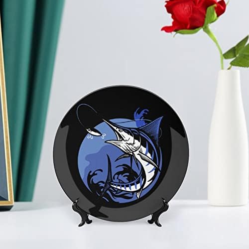 Декоративна чинија со сина марлин, керамички плочи, wallид што виси декор со приказ за украс за домашна канцеларија