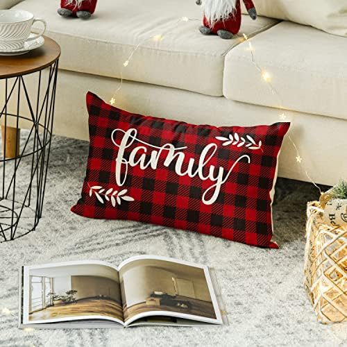 АВОИН Божиќна семејна перница покритие Бафало карирана, 12 x 20 инчи Зимски празник за перничиња за перничиња за кауч за софа