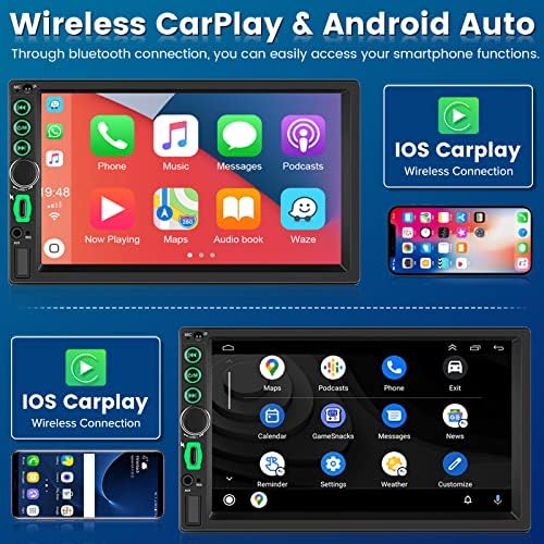 Roinvou двоен Din Car Stereo со безжичен CarPlay & безжичен Android Auto, 7 '' HD екран на допир со Bluetooth Car радио со огледало,