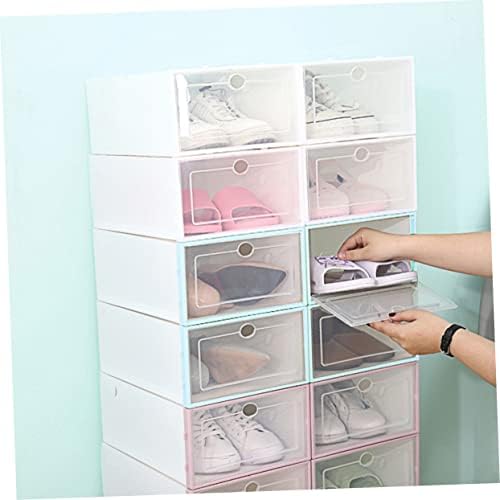 Кутии со ракут 6 парчиња со капакот на капакот за домашен дисплеј, стабилно бело и контејнер канти задесени чевли розови+бели организатори