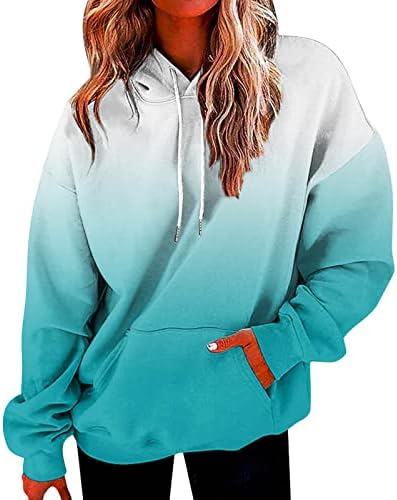Женски плус големина на џемпер со аспиратор со долги ракави, џемпер, лабава џемпер со џебови женски каубои