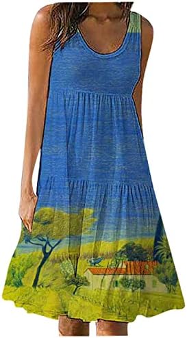 Обични проточни цветни долги фустани за жени лабави без ракави маички засадени удобни печатени боемски резервоар макси фустани