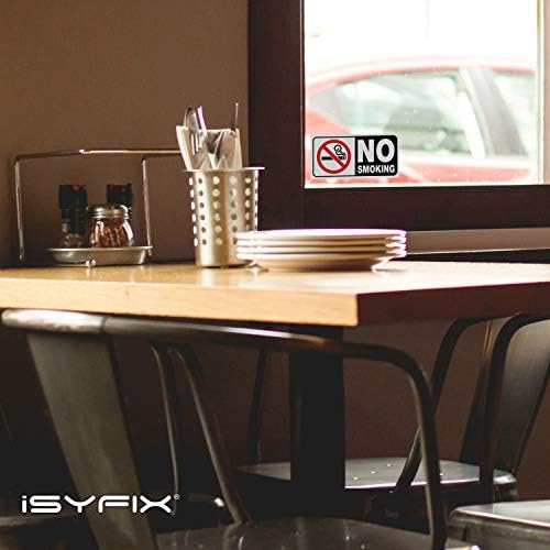 Isyfix No налепници за пушење декларации за ресторани - 6 пакет 4x2 инчи - Премиум само -лепете винил етикета, ламинирана за УВ, временски