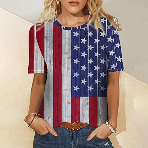 QCEMENI Women'sенски американски американски американски знаме маичка Ден на независност Ден на независност Краток ракав Туника Туника Туника Мада на 4 -ти јули Блуза со ?