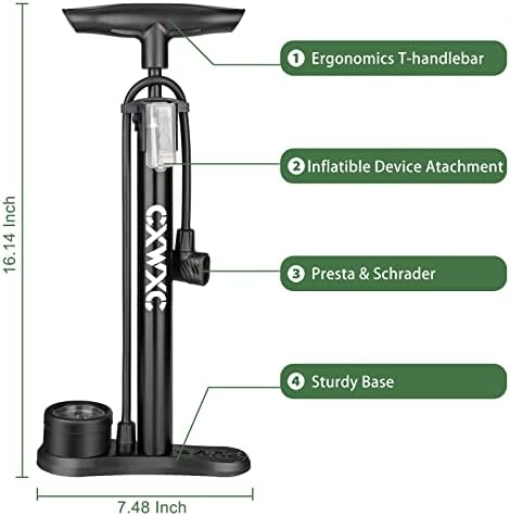 Пумпа за велосипеди со мерач на притисок - 160 psi Пумпа за велосипед Подот се вклопува во Valve Presta & Schrader - пумпа за велосипеди со надувување на пумпа за воздушна топка