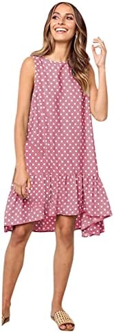 Fehlegd Sundress for Women Polka Dot Round Reck Reckle Mini фустани Трендовски лабав фустан од плажа Обичен резервоар фустани