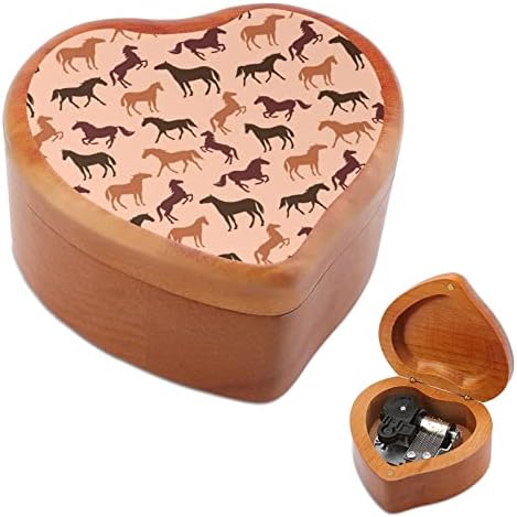 Коњска шема срцева музичка кутија дрвени музички кутии Најдобар подарок за годишнината Божиќ роденден