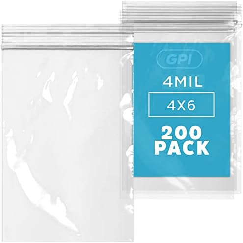 GPI - пакет од 200, 4 x 6 чиста пластика што може да се повлече од поштенски кеси - тешка должност, рефус дебели 4 милји силни и издржливи поли -торбички со резистентно закл?