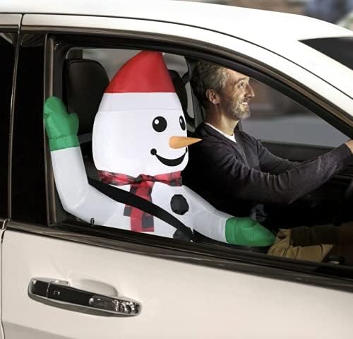 Gemmy Car Buddy Buddy Snowman Snowman Airblown Airblown Car Decoration за употреба само во автомобил, бела, I-9