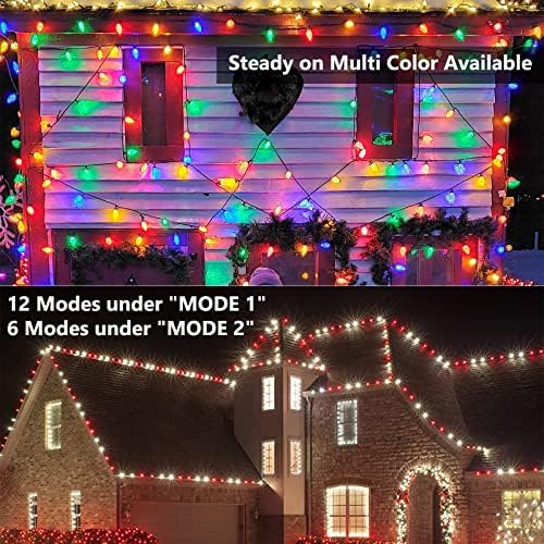 Brizled 33ft 50 LED LED Connectable RGB Color Chirnth Christmon Lights со RMote+ 16ft 25 LED LED Connectable Facecated C9 Божиќни светла
