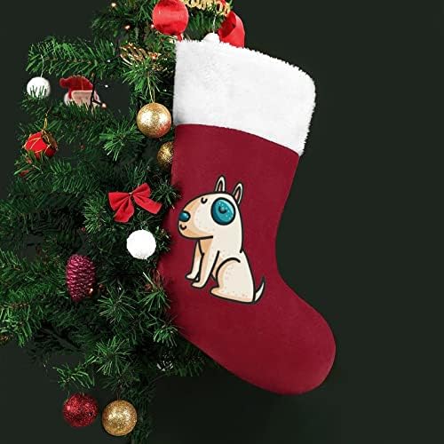 Малку цртани бикови Териер куче Божиќни порибни чорапи со кадифен камин што виси за Божиќно дрво