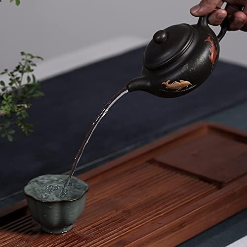 Зиша тенџере со целосна рачно изработена позната руда црна дијамантска кал насликана чај сет риба забавна античка чајник 紫砂壶 手工