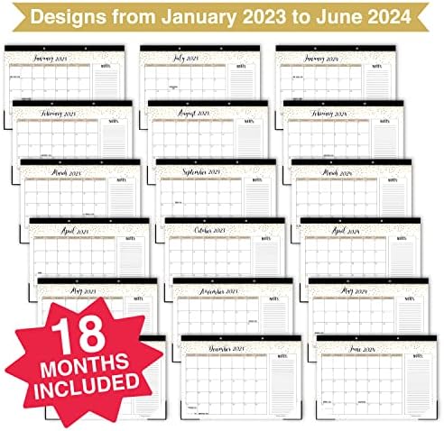 1 Златен Календар За Големо Биро 2023-2024 Календарска Подлога За Биро, 1 Магнетен Неделен Планер За Оброци Табла За Суво Бришење