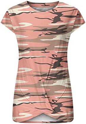 Women'sенски врвови лето цветни печатени плетени маици со кратки ракави блуза, обични модни модни туники за жени за жени