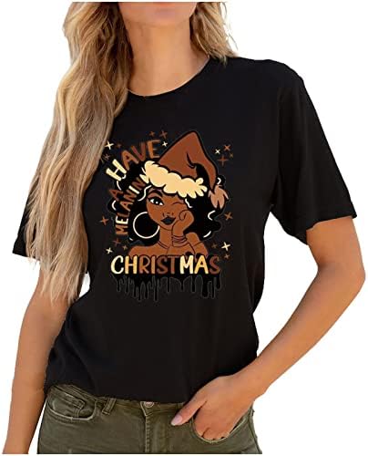 Женски летни врвови со кратки ракави за празници, облечени слатки колачиња Божиќ, дрво печатење Туника врвови, удобна мека основна блуза