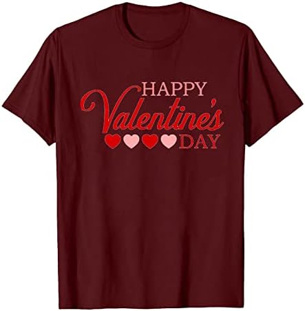 Среќни кошули за ден на в Valentубените за жени слатки летни врвови за печатење на срце, обичен празник Туника ТОП Краток ракав