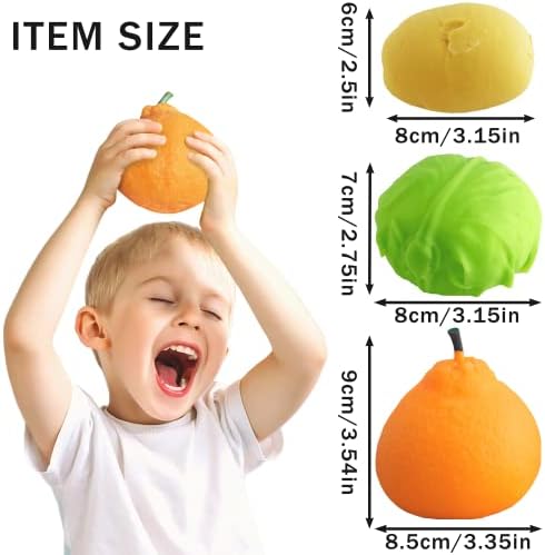 Zenyull Стрес топки за деца со 3-пакувања симулации овошје играчки, портокали за олеснување на стресот, играчка за рака, фибер сензорни зелка од компири играчки подобру