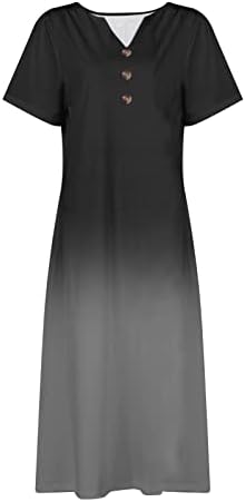 2023 година Копче за женски надолу фустан Градиент Ретро фустан V-врат Фустани со кратки ракави Флорални обични фустани со џебови