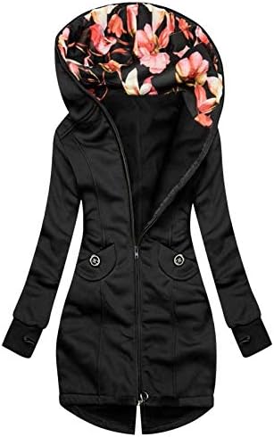 Нокмопо јакна жени жени мода цветни печати јакна од патент со палто со долги ракави палто со качулка