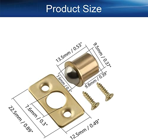 Bettomshin 10 парчиња месинг 0,37 Дијаметар со дијаметар на топчеста кабинет за плакари на вратата 9.5x22.5мм топката за фаќање на заклучување на бравата за плакарот за плакар