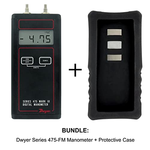 Dwyer 475-7-FM дигитален манометар + заштитен гумен подигање. Пос, нег, различен притисок. Опсег 0-100.0 PSI. Воздух или природен