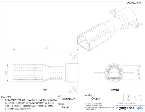 Panduit DNF18-111FIB-3K Reel Smart Smystem Femaleенски исклучувања, најлон целосно изолирани, влез во инка, 22-18 опсег на жица AWG, црвена, 0,110