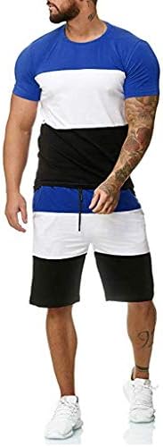 Ihhapy mens 2pc облека спортски сет крпеница со краток ракав спортски фитнес костум лето слободно време на лежење со лежење на маици